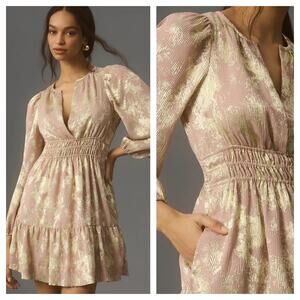 [Anthropologie] Maeve Gold Pink Metallic Somerset Long Sleeve Mini Dress Size 3X